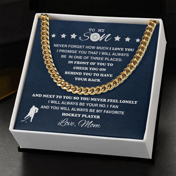 litzzy To My Hockey Son, From Mom - Cuban Link Necklace - To My Son Gift, Son Love Hockey Jewelry 14K YELLOW GOLD FINISH STANDARD BOX 