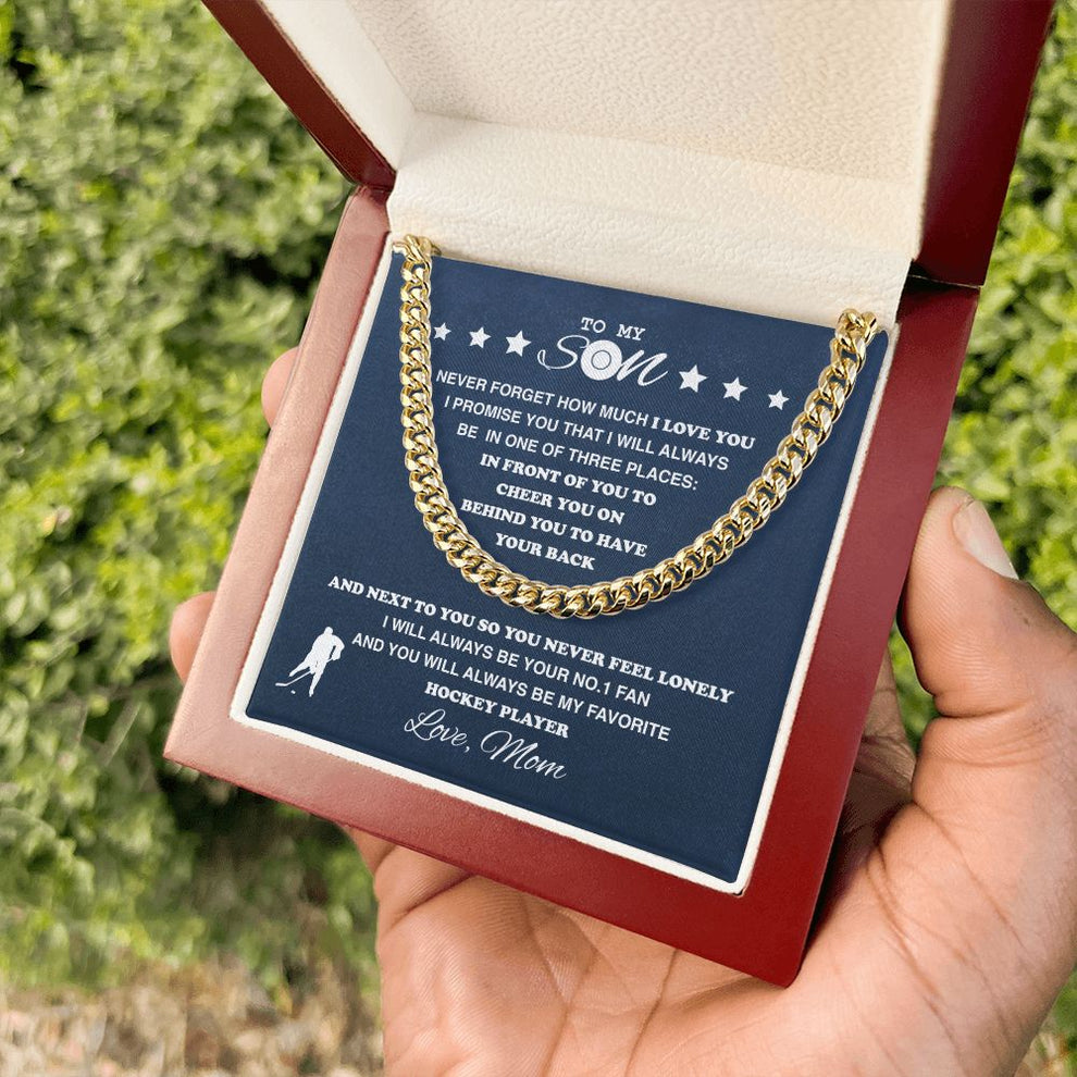 litzzy To My Hockey Son, From Mom - Cuban Link Necklace - To My Son Gift, Son Love Hockey Jewelry   