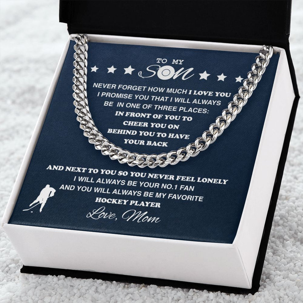 litzzy To My Hockey Son, From Mom - Cuban Link Necklace - To My Son Gift, Son Love Hockey Jewelry STAINLESS STEEL STANDARD BOX 