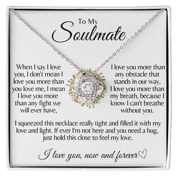 litzzy To my Soulmate - I love you more - Litzzy Love Knot Necklace Gift For Wife, Girlfriend Jewelry 14K White Gold Finish Standard Two toneBox 