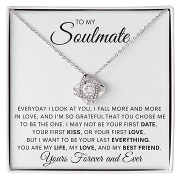 litzzy To My Soulmate, My love, My best friend - I love you more - Litzzy Love Knot Necklace Gift For Wife, Girlfriend Jewelry 14K White Gold Finish Standard Box 
