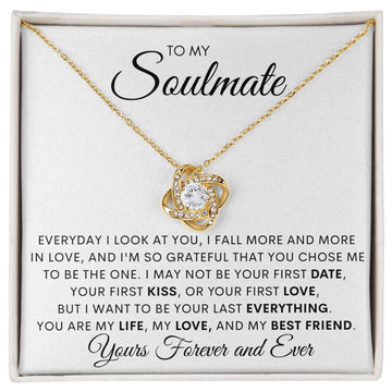 litzzy To My Soulmate, My love, My best friend - I love you more - Litzzy Love Knot Necklace Gift For Wife, Girlfriend Jewelry 18K Yellow Gold Finish Standard Box 