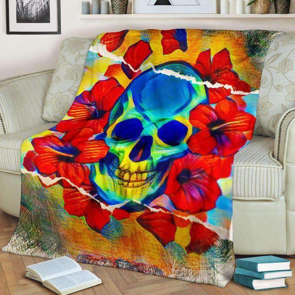 litzzy Tropical Temptation Skull Fleece Blanket Fleece Blanket   