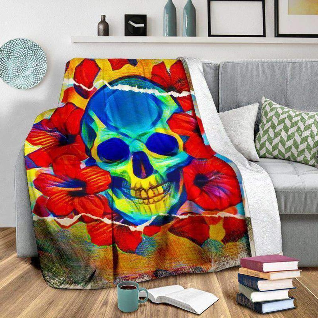 litzzy Tropical Temptation Skull Fleece Blanket Fleece Blanket   