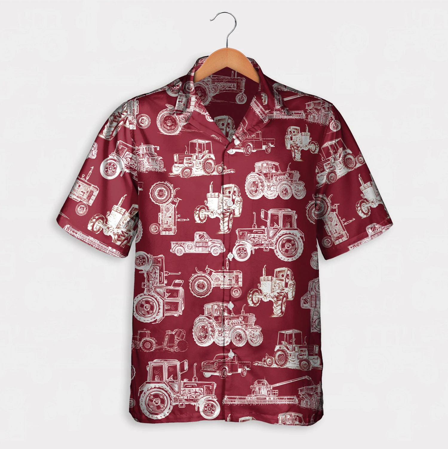 litzzy Tractor pattern white and blue, red, green Hawaiian Shirt, Summer gift, Short Sleeve Aloha Beach Shirt - Aloha shirt Hawaiian Hawaii Shirt For Summer Hawaii Shirt Style 1 XS 